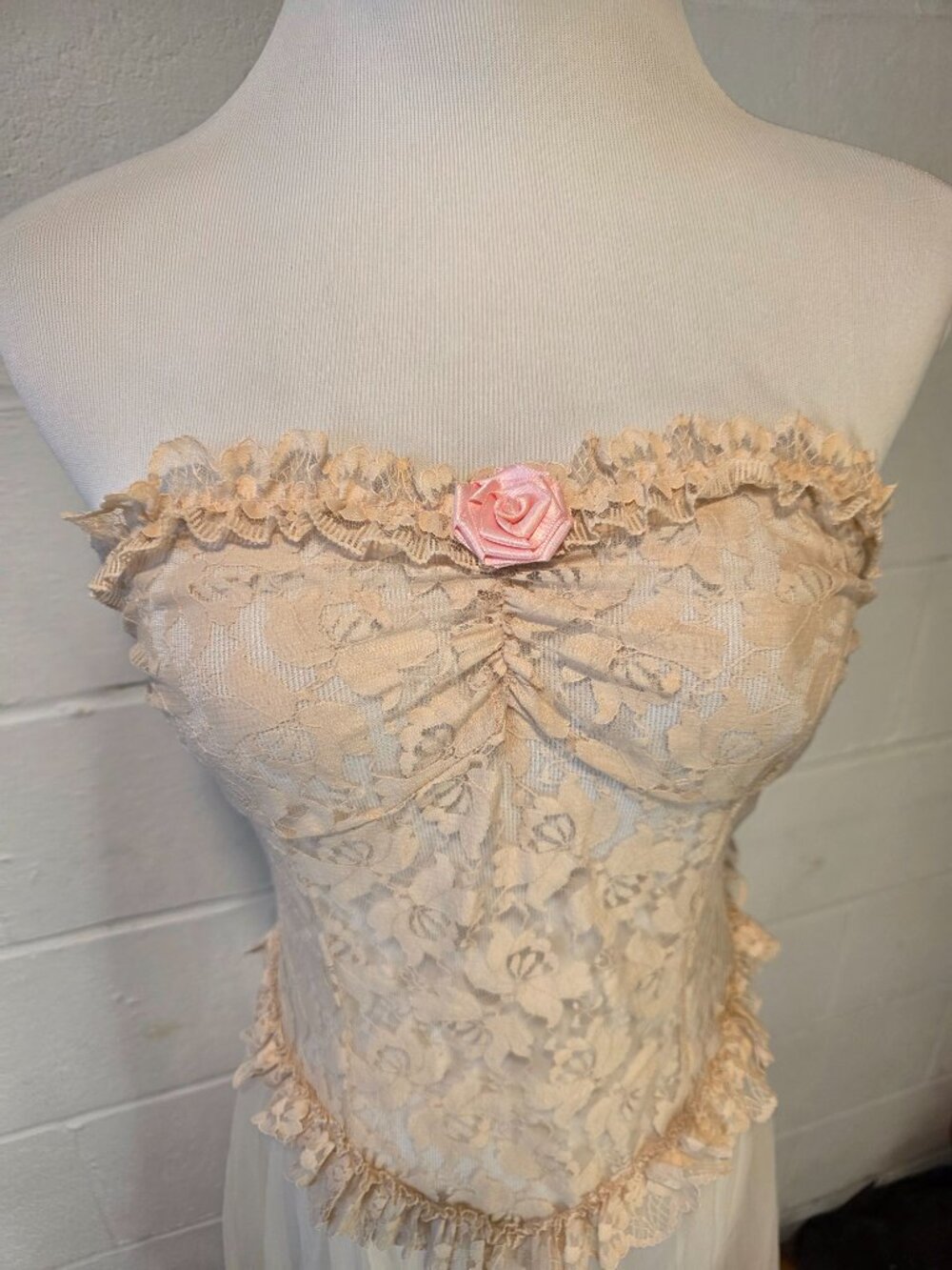 Vintage Ren Fair Fairy Coquette Western Festival Sheer Lace Empire Waist Dress - Picture 5 of 15